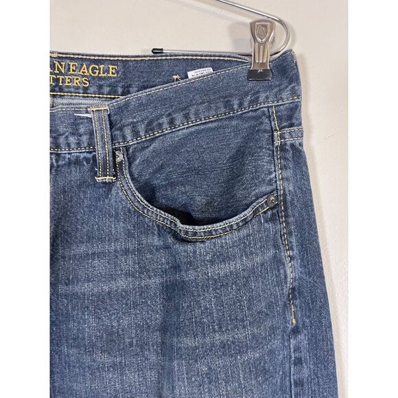 American Eagle Jean Men 36 Blue Dark Wash Loose Preppy Straight Leg Western Y2K - Picture 3 of 13